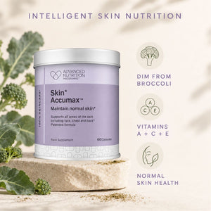 Advanced Nutrition Programme Skin Accumax skin health supplement for acne, containing DIM and Vitamin A.