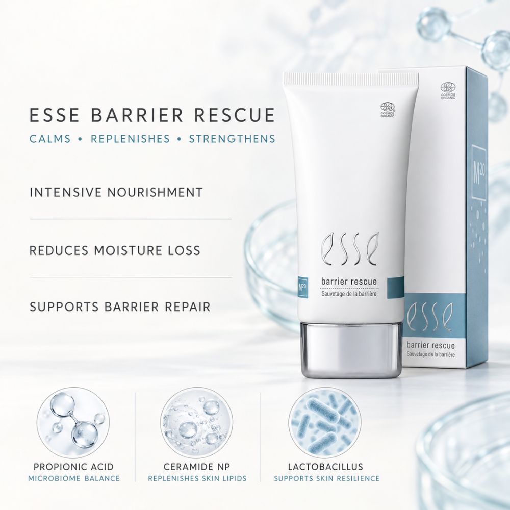 Esse Barrier Rescue Cream for calm, replenished, strong skin. Intensive nourishment to reduce moisture loss and repair your skin barrier.
