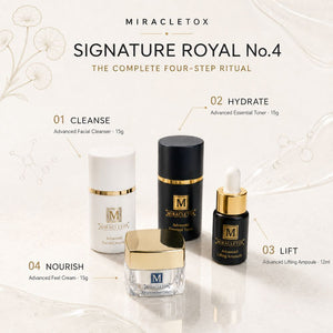 Miracletox Signature Royal No.4 skincare set featuring four products. Shop Miracletox UK