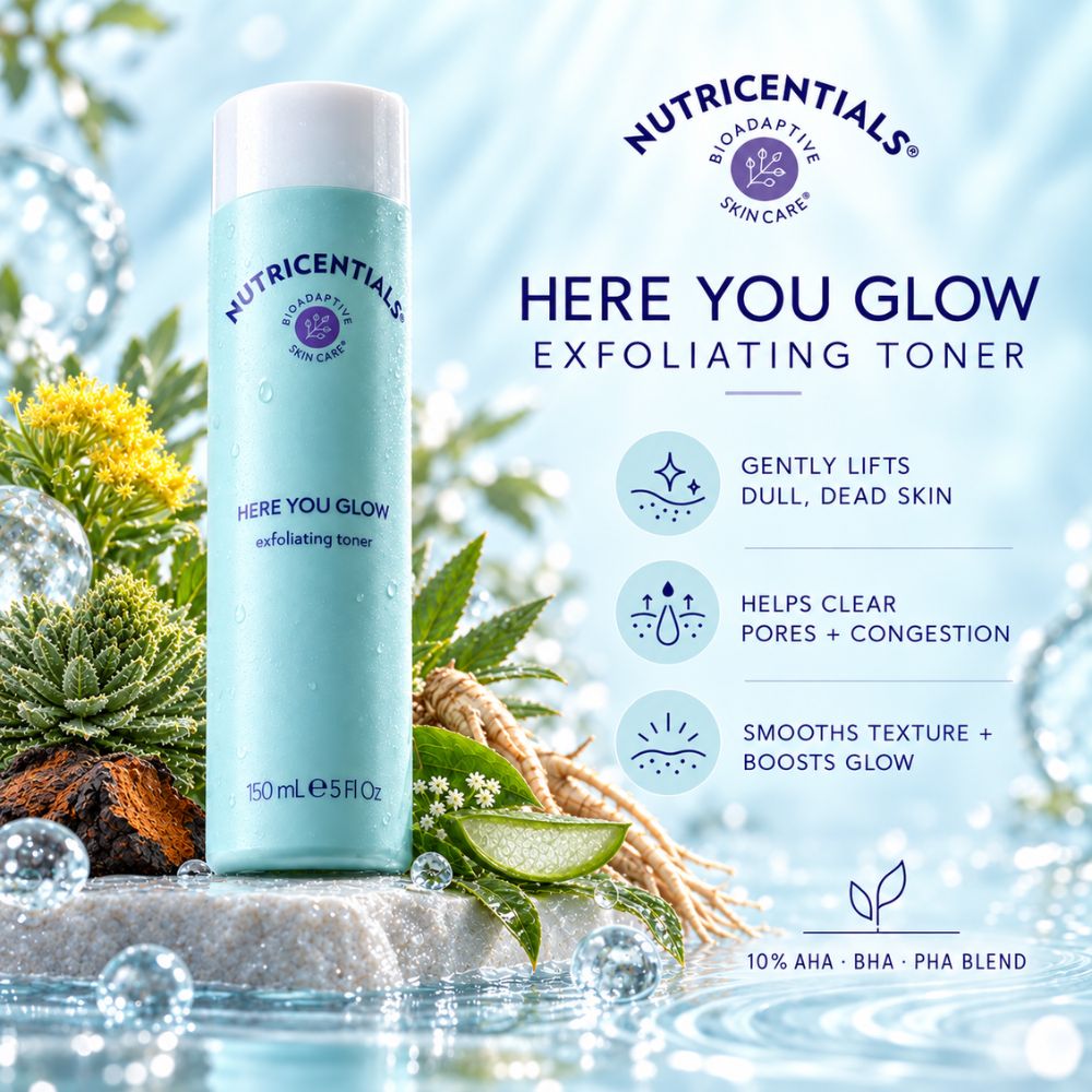 Nu Skin Nutricentials Bioadaptive Skincare Here You Glow Exfoliating Toner, shop UK.