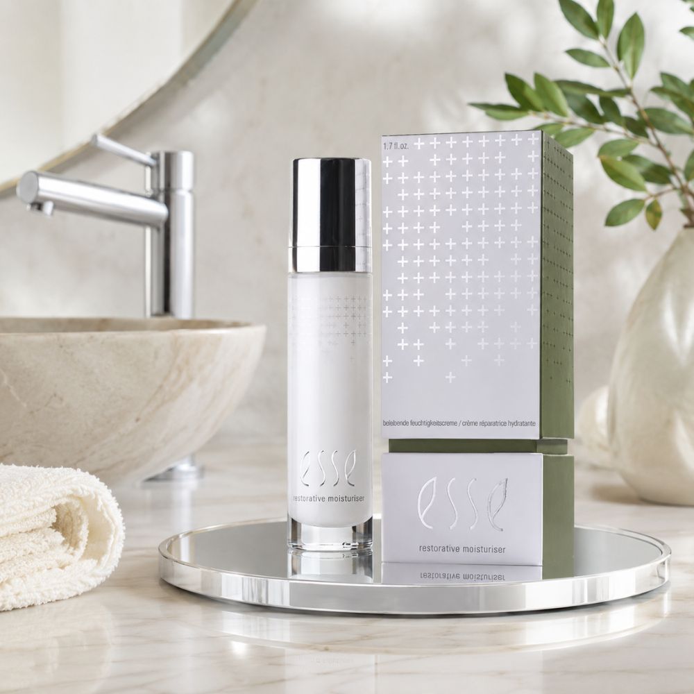 Esse Restorative Moisturiser in a Spa Bathroom