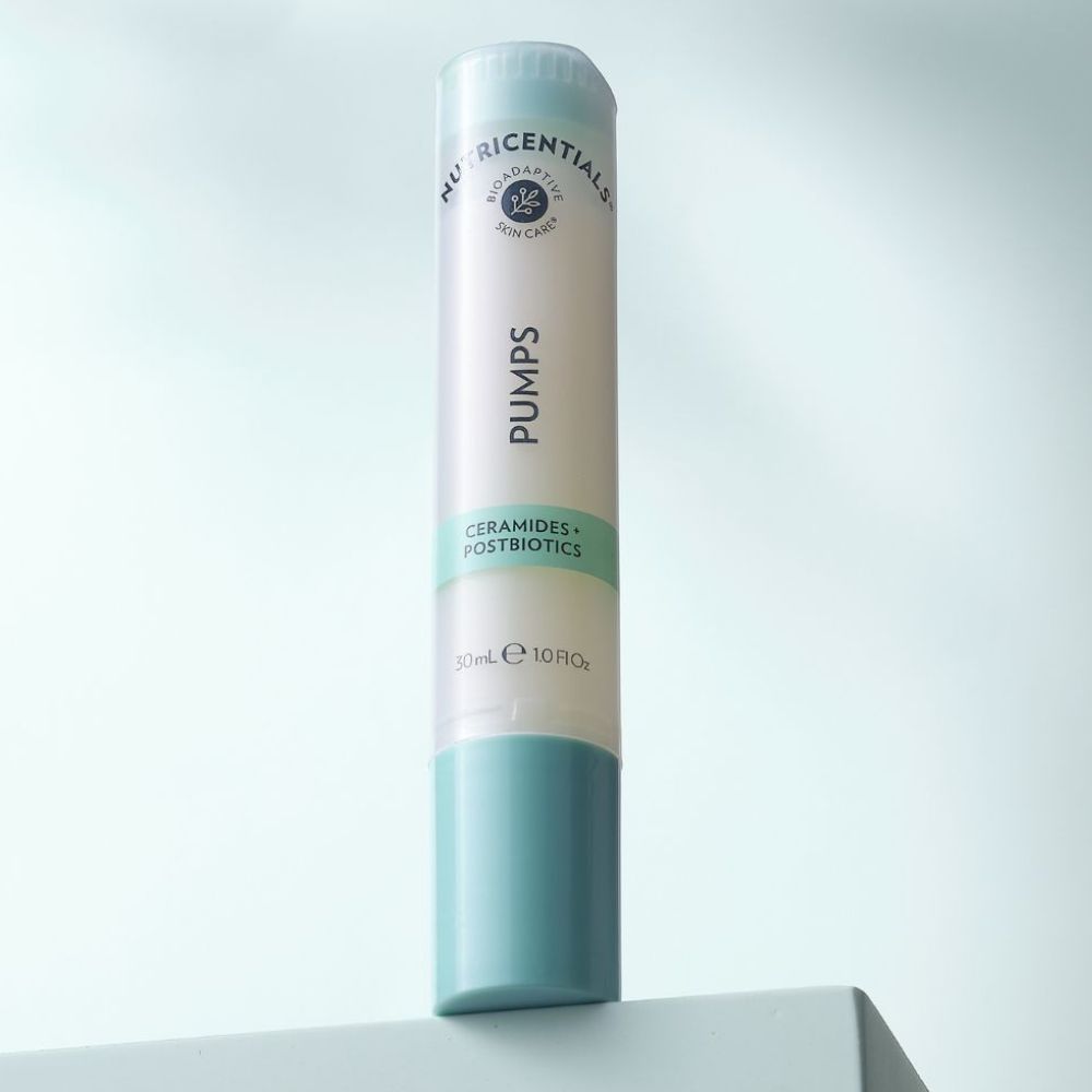 Shop Nu Skin Nutricentials Ceramides and Postbiotics Pumps Serum using Bioadaptive plant ingredient for clean beauty and skin barrier repair. UK